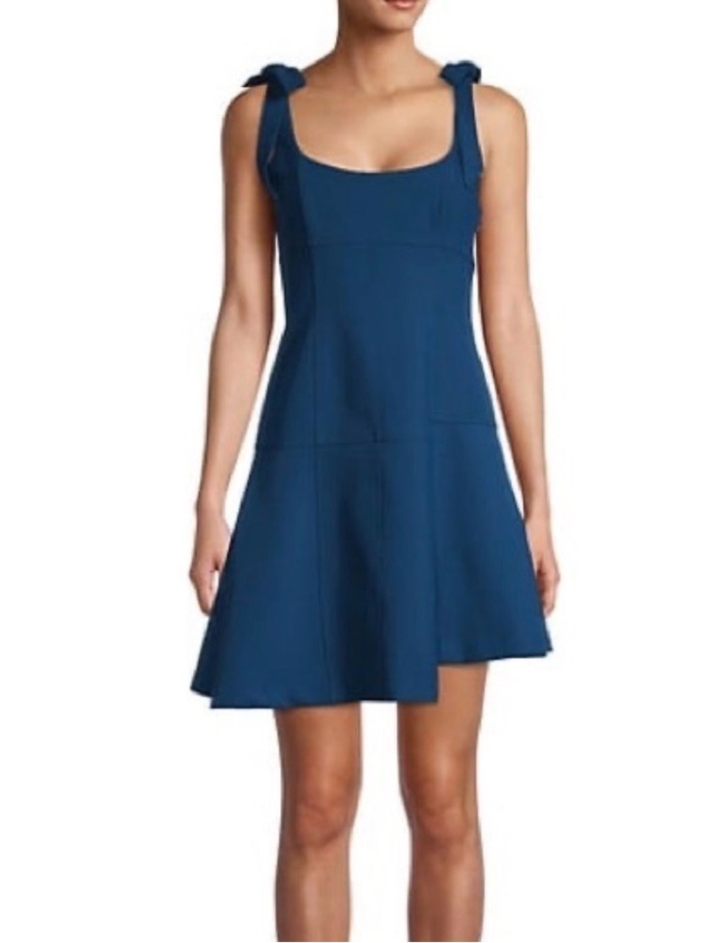 cinq a sept Jeanette  Teal Blue Tie-Shoulder Mini Dress asymmetrical hem size 8
